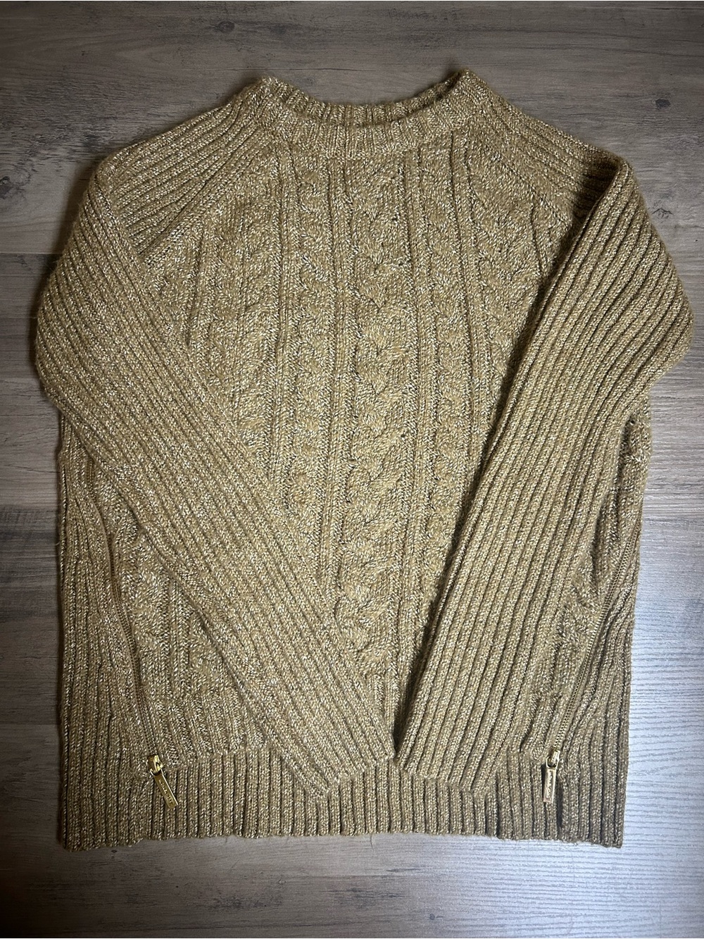 Michael Kors Gold Cable-Knit Crewneck Sweater